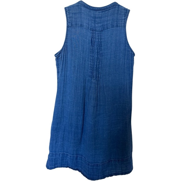 FAHERTY Isha Sleeveless Organic Cotton Mini Dress +Pockets Indigo Chambray Small - Picture 5 of 7